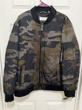 Calvin Klein Quilted Camo Bomber Jacket - Green/Black/Brown